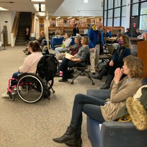 The SMC community awaiting the next reader at Pause for Poetry.
