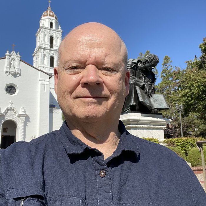 Self-image in front of chapel