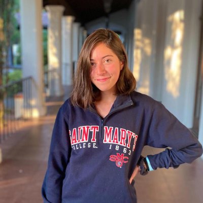 Sofia Cuevas photo with screened image of Saint Mary's campus in the background