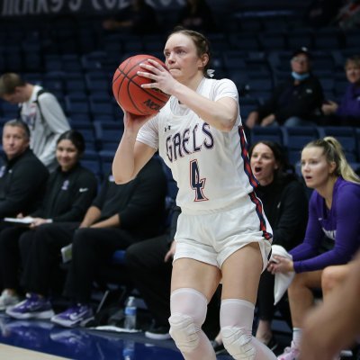 Women's basketball player Taycee Wedin shoots a 3-pointer against Portland in February 2022