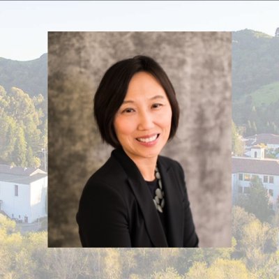 Sandra Kim against backdrop of Saint Mary's Campus