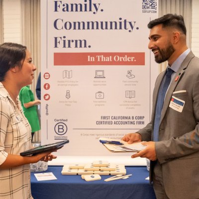 a recruiter and student meet at a saint mary's career fair