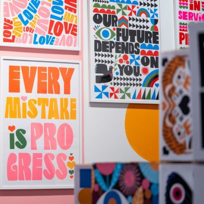 Gallery view of exhibition "Hold it Lightly" featuring serigraphs by Lisa Congdon.