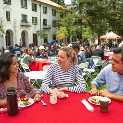 Students and others at a Community Time event