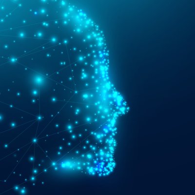 AI vector illustration - face in profile with light blue dots connected