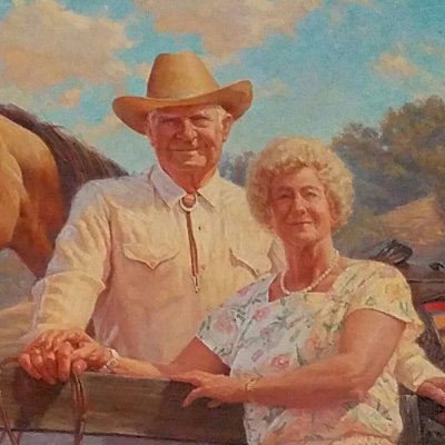 Painting of Linus and Ruth Claeys with horse behind them