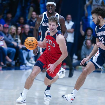 Augustas Marciulionis drives against Gonzaga in March 2024