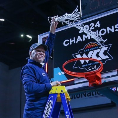 Collage of men's basketball coach Randy Bennett and players Augustus Marciulionis and Aidan Mahaney, and text NABC Division I All-District Honors