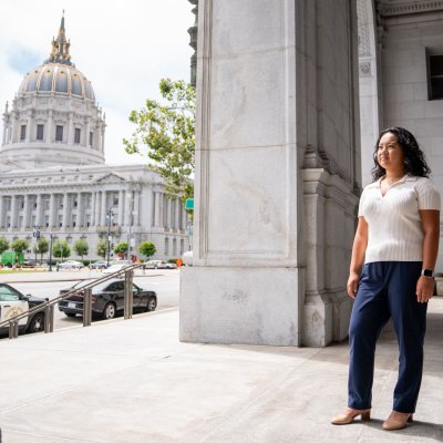 Kiana Paredes with the San Francisco City Hall in the background