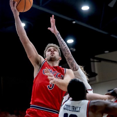 Men's Basketball Player Augustas Marciulionis shoots against Pepperdine on January 18, 2025