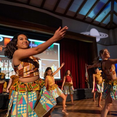Saint Mary's students performing traditional West African dance at the Cultural Night Showcase