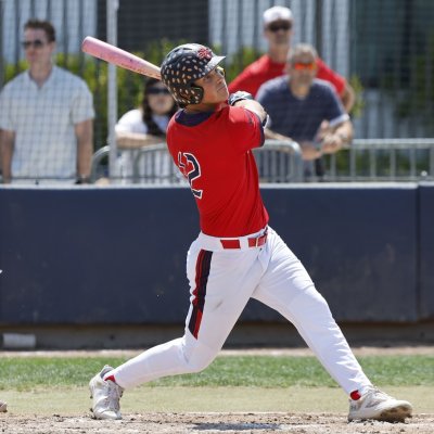 SMC baseball player hits at the plate
