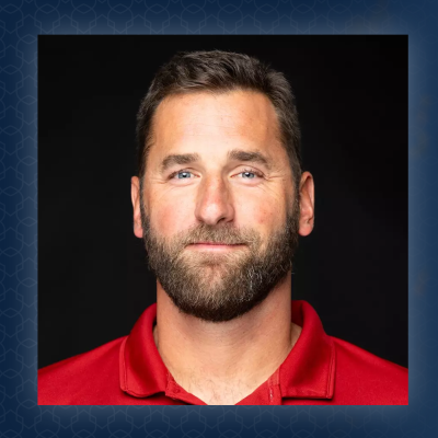 Women's Water Polo Coach Stephen Loomis in layout with graphic and text