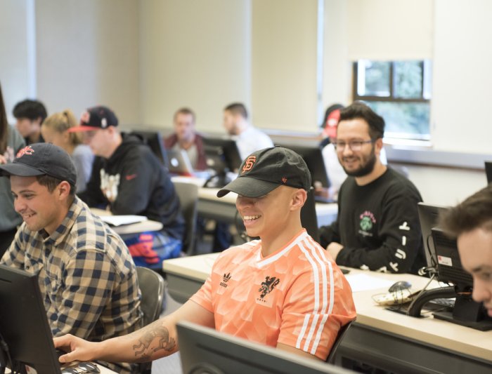 Students in computer lab classroom