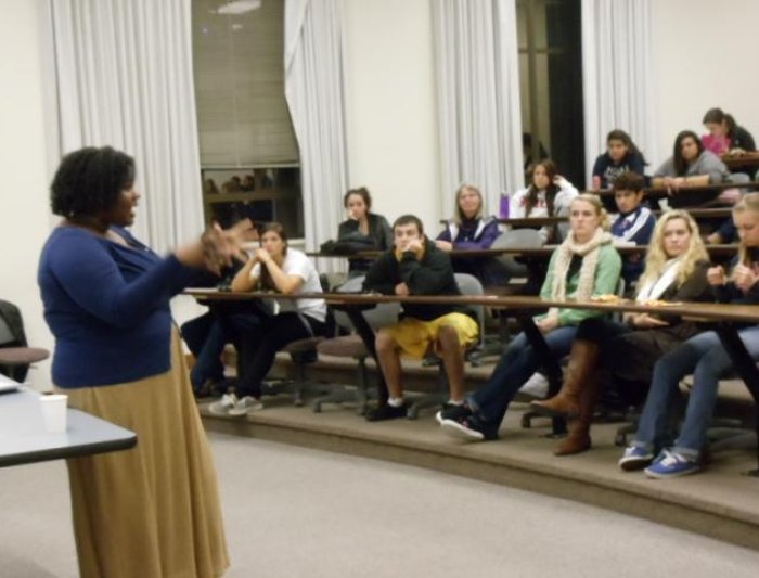 Prof. Nicole Jackson is teaching in a classroom