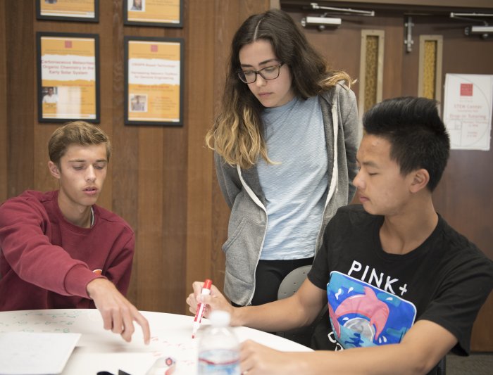 Peer tutoring helping students in the STEM Center