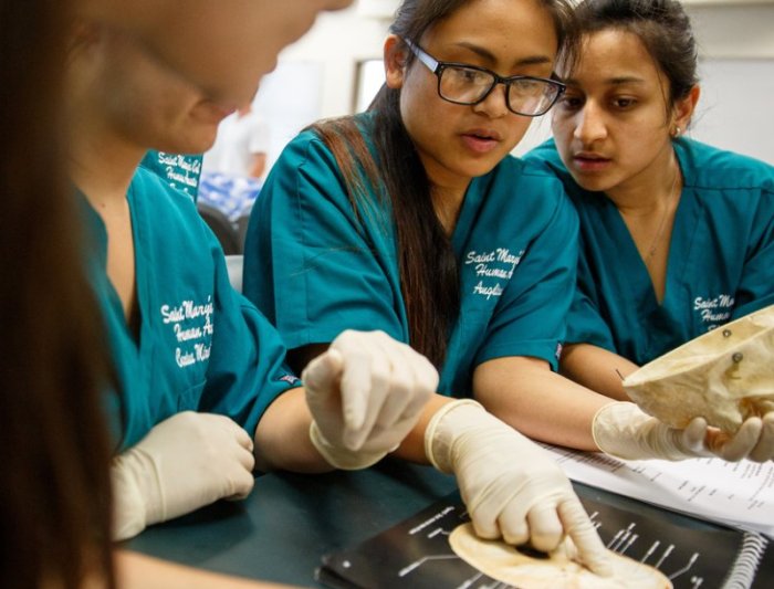 students in coats pointing with gloves