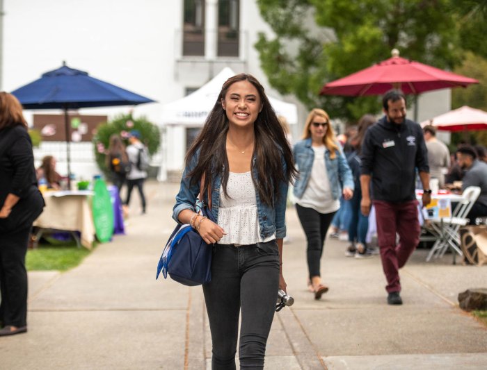 A student walking around saint mary's college