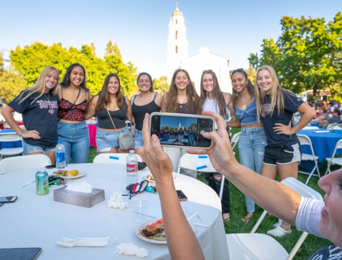 Students taking a photo together at orientation