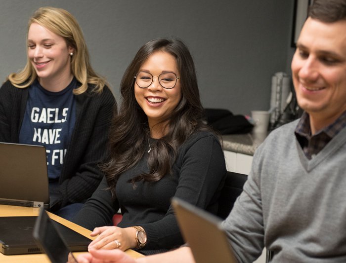 MBA students working together at a table