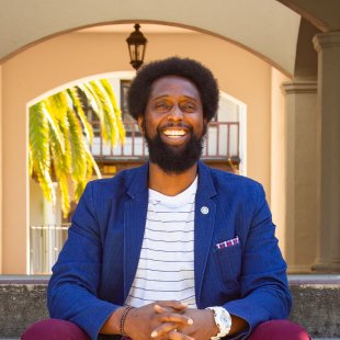 Eric Handy outside chapel breezeway