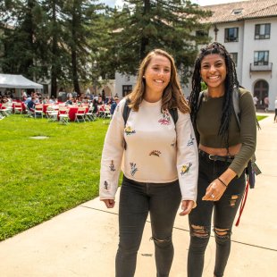 Students walking on campus together