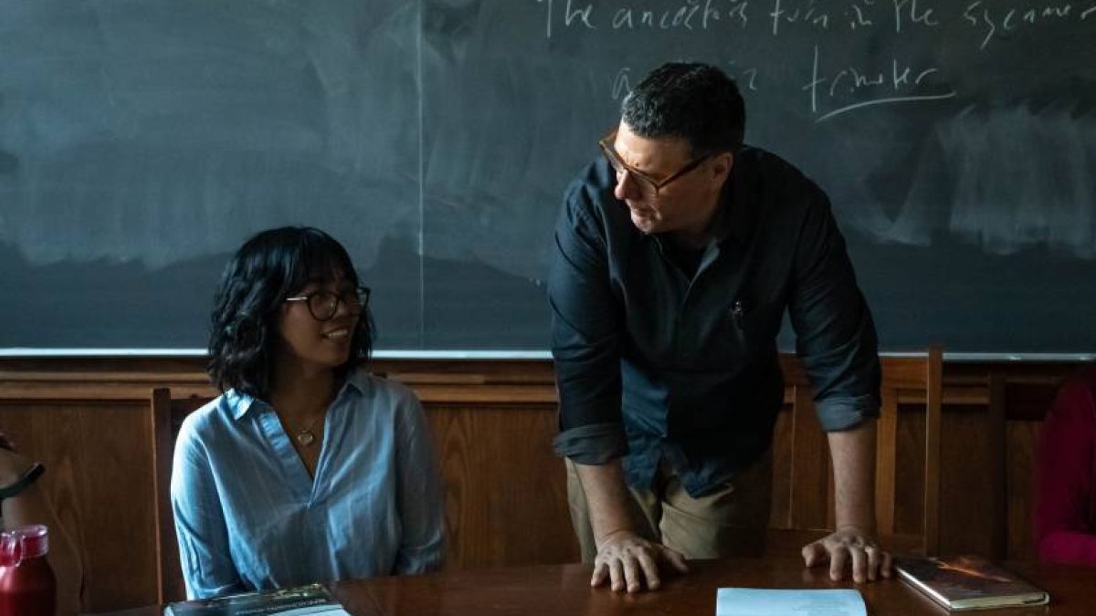 Matthew Zapruder listening to a student