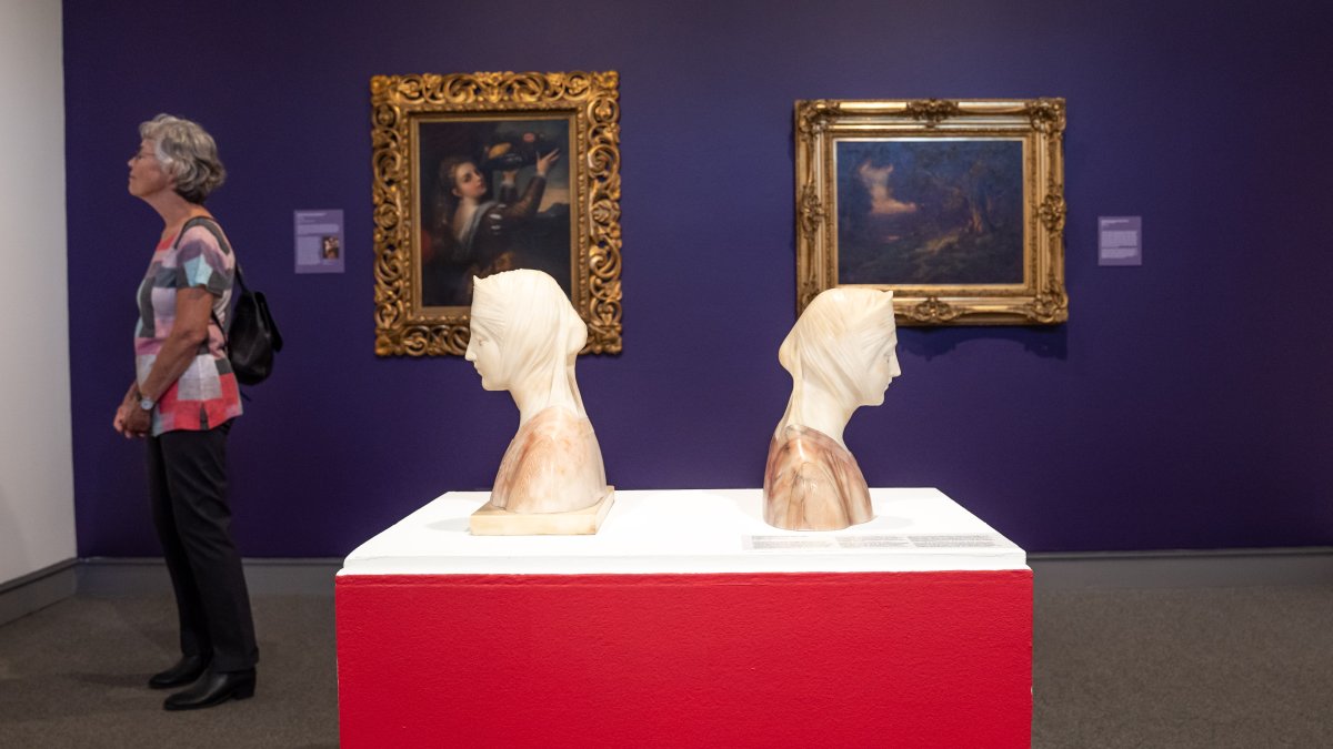 Woman looking at art in the galleries 