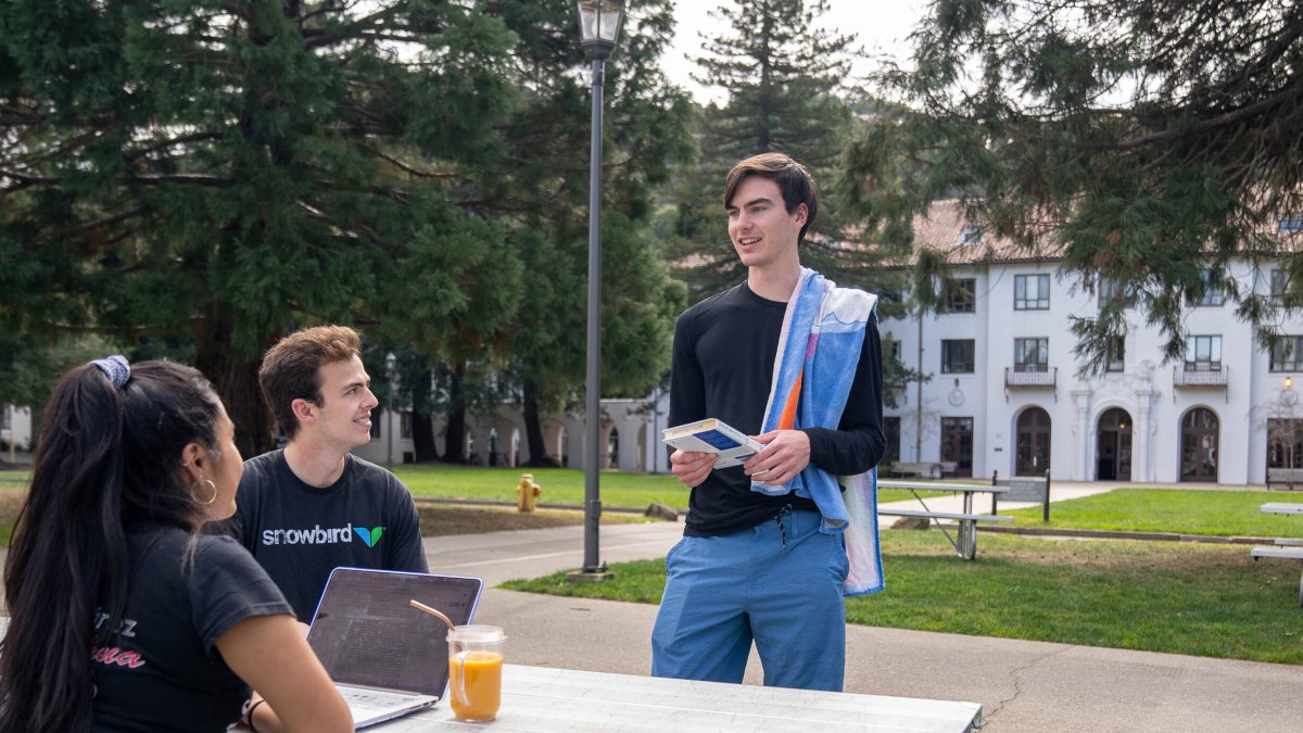 Saint Mary's Data Analytics Degree Students Studying Outdoors on Campus