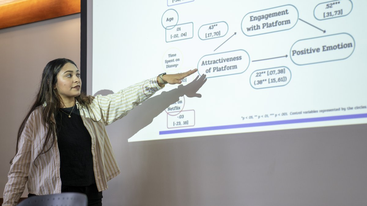 Stephanie Ramirez (MA '23) doing her gradstone presentation.