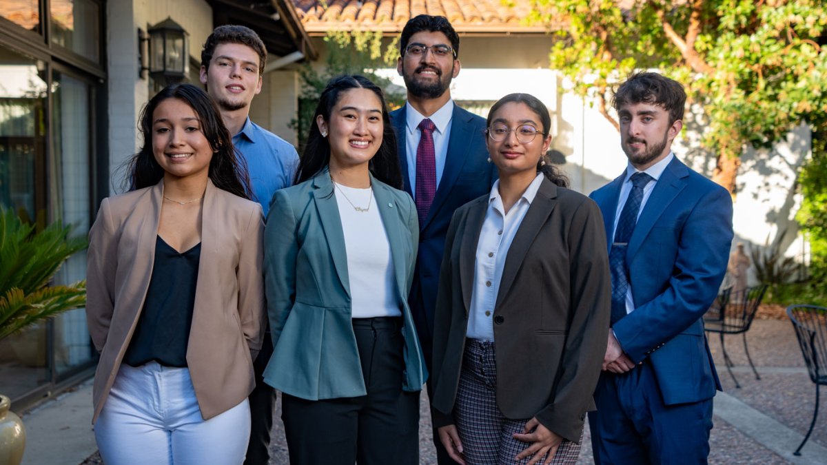 photo of saint mary's students posing at soda center courtyard