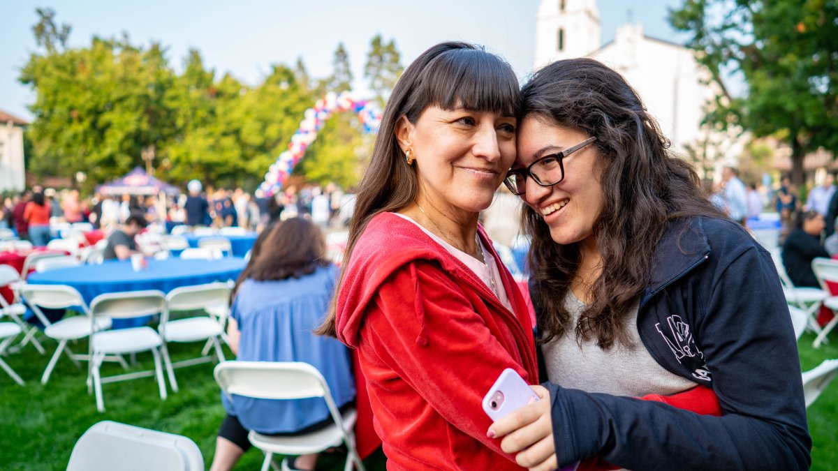 A parent and student at Saint Mary's College Orientation